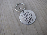 Small Hand-Stamped Keychain "Music makes the heart sing" with stamped treble clef- Small Circle Keychain - Hand Stamped Metal Keychain