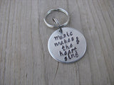 Small Hand-Stamped Keychain "Music makes the heart sing" with stamped treble clef- Small Circle Keychain - Hand Stamped Metal Keychain