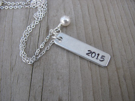 Graduation Necklace "2015"- Hand-Stamped Necklace with an accent bead of your choice- Gift for Grad