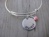 Sparkle Inspiration Bracelet - "sparkle" Bracelet-  Hand-Stamped Bracelet- Adjustable Bangle Bracelet with an accent bead of your choice