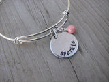 Sparkle Inspiration Bracelet - "sparkle" Bracelet-  Hand-Stamped Bracelet- Adjustable Bangle Bracelet with an accent bead of your choice