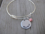 Sparkle Inspiration Bracelet - "sparkle" Bracelet-  Hand-Stamped Bracelet- Adjustable Bangle Bracelet with an accent bead of your choice