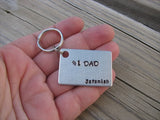 Gift for Dad, Personalized Dad Keychain - "#1 DAD" - with a name of your choice - Hand Stamped Metal Keychain