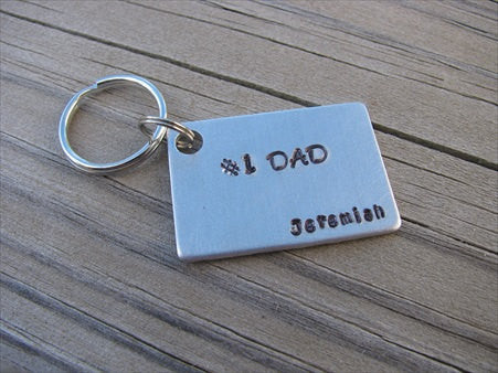 Gift for Dad, Personalized Dad Keychain - "#1 DAD" - with a name of your choice - Hand Stamped Metal Keychain