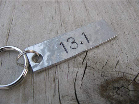 Half Marathon Keychain - "13.1" - Hand Stamped Metal Keychain- small, narrow keychain