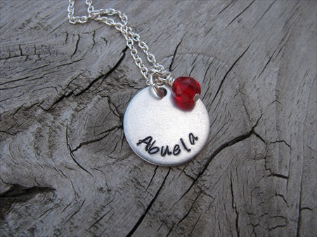 Abuela Necklace- "Abuela"- Hand-Stamped Necklace with an accent bead in your choice of colors