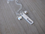 Teacher Necklace-brushed silver rectangle with "teach", and an apple charm -  Hand-Stamped Necklace with an accent bead of your choice