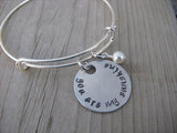 You Are My Sunshine Inspiration Bracelet- "you are my sunshine" - Hand-Stamped Bracelet- Adjustable Bangle Bracelet with an accent bead of your choice