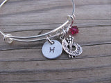 Art Palette Charm Bracelet -Adjustable Bangle Bracelet with an Initial Charm and an Accent Bead of your choice