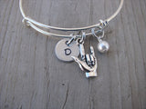 Sign Language- I Love You  Charm Bracelet- Adjustable Bangle Bracelet with an Initial Charm and an Accent Bead of your choice
