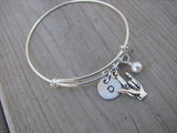 Sign Language- I Love You  Charm Bracelet- Adjustable Bangle Bracelet with an Initial Charm and an Accent Bead of your choice