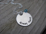 Great Aunt Necklace- "Great Aunt" - Hand-Stamped Necklace with an accent bead in your choice of colors