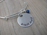 Great Aunt Bracelet- "Great Aunt" - Hand-Stamped Bracelet- Adjustable Bangle Bracelet with an accent bead of your choice