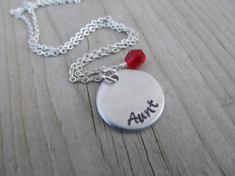 Aunt Necklace- "Aunt" - Hand-Stamped Necklace with an accent bead in your choice of colors