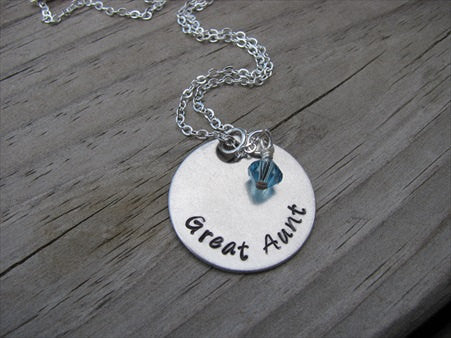 Great Aunt Necklace- "Great Aunt" - Hand-Stamped Necklace with an accent bead in your choice of colors