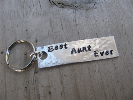 Aunt Keychain - "Best Aunt Ever" - Hand Stamped Metal Keychain- small, narrow keychain