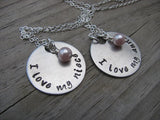 Aunt, Niece Necklace Set, "I love my aunt" and "I love my niece" with an accent bead of your choice on each- set of 2 necklaces- Hand-Stamped Necklaces  -with an accent bead of your choice