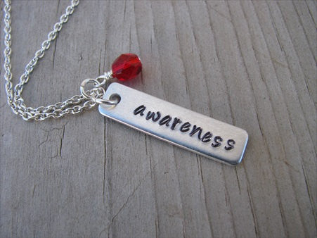 Awareness Inspiration Necklace "awareness"- Hand-Stamped Necklace with an accent bead of your choice