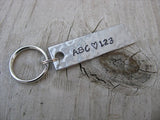 Daycare or Preschool Teacher Inspiration Keychain - "ABC ♥ 123"  - Hand Stamped Metal Keychain- small, narrow keychain