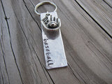Baseball Keychain- with name of your choice or "baseball" with baseball glove charm- Keychain- Small, Textured, Rectangle Key Chain