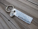 Basketball Keychain- with name of your choice or "basketball" with basketball charm- Keychain- Small, Textured, Rectangle Key Chain