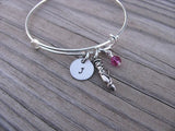 Dancer Charm Bracelet -Adjustable Bangle Bracelet with an Initial Charm and an Accent Bead of your choice
