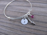 Dancer Charm Bracelet -Adjustable Bangle Bracelet with an Initial Charm and an Accent Bead of your choice