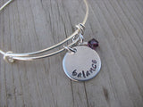 Balance Inspiration Bracelet- "balance"  - Hand-Stamped Bracelet  -Adjustable Bangle Bracelet with an accent bead of your choice