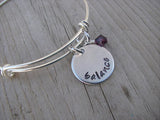 Balance Inspiration Bracelet- "balance"  - Hand-Stamped Bracelet  -Adjustable Bangle Bracelet with an accent bead of your choice