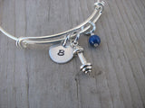Exercise/Barbell Charm Bracelet- Adjustable Bangle Bracelet with Initial Charm and An Accent Bead of your choice