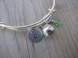 Basketball Charm Bracelet -Adjustable Bangle Bracelet with an Initial Charm and an Accent Bead of your choice