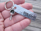 BBQ Keychain - "BBQ King" with grill charm- Hand Stamped Metal Keychain- small, narrow keychain