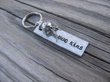 BBQ Keychain - "BBQ King" with grill charm- Hand Stamped Metal Keychain- small, narrow keychain