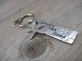 Beach Keychain - "Beach Sun Sand" with Starfish charm - Hand Stamped Metal Keychain- small, narrow keychain