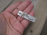 Beach Keychain - "Beach Sun Sand" with Starfish charm - Hand Stamped Metal Keychain- small, narrow keychain