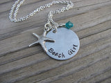 Beach Inspiration Necklace- "Beach Girl" with starfish charm  - Hand-Stamped Necklace  -with an accent bead of your choice