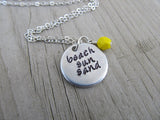 Beach Sun Sand Inspiration Necklace- "beach sun sand" - Hand-Stamped Necklace with an accent bead in your choice of colors