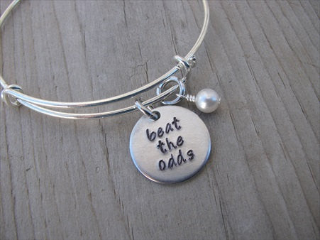 Beat The Odds Inspiration Bracelet- "beat the odds"  - Hand-Stamped Bracelet-Adjustable Bracelet with an accent bead of your choice