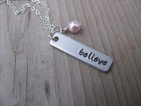 Believe Inspiration Necklace "believe"- Hand-Stamped Necklace with an accent bead of your choice
