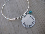 Best Cousin Ever Bracelet- "best cousin ever" - Hand-Stamped Bracelet- Adjustable Bangle Bracelet with an accent bead of your choice