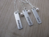 Best Friends Forever Necklaces- 3 Necklace Set- "best", "friends", "forever" rectangle pendants- Hand-Stamped Necklaces  -with an accent bead of your choice