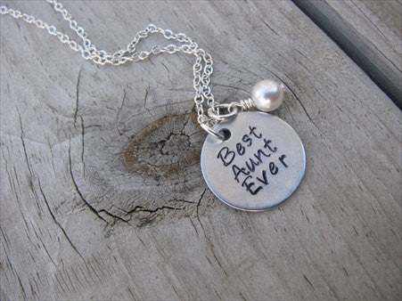 Best Aunt Ever Inspiration Necklace- "Best Aunt Ever" - Hand-Stamped Necklace with an accent bead in your choice of colors