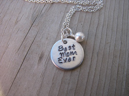 Best Mom Ever Inspiration Necklace- "Best Mom Ever" - Hand-Stamped Necklace with an accent bead in your choice of colors