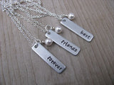 Best Friends Forever Necklaces- 3 Necklace Set- "best", "friends", "forever" rectangle pendants- Hand-Stamped Necklaces  -with an accent bead of your choice