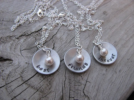 Best Friends Forever Necklaces- set of 3 necklaces- hand-stamped friendship necklaces- set of 3 necklaces- Hand-Stamped Necklaces  -with an accent bead of your choice