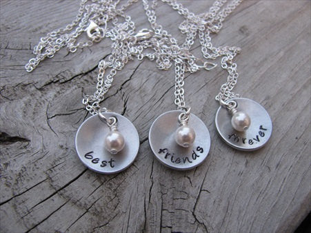 Best Friends Forever Necklaces- set of 3 necklaces- hand-stamped friendship necklaces- set of 3 necklaces- Hand-Stamped Necklaces  -with an accent bead of your choice