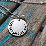 Babysitter Necklace- Hand-Stamped Necklace "best babysitter ever" with an accent bead in your choice of colors