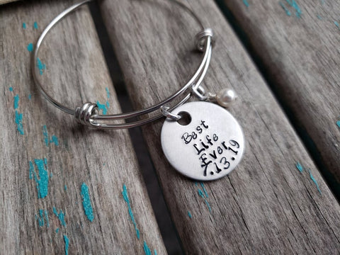 Best Life Ever Bracelet- "Best Life Ever" with a baptism date of your choice- JW Jewelry - Hand-Stamped Bracelet  -Adjustable Bangle Bracelet with an accent bead of your choice