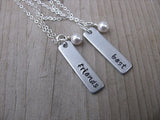 Best Friends Necklaces- 2 Necklace Set- "best", "friends", rectangle pendants-- Hand-Stamped Necklaces  -with an accent bead of your choice