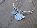Big Sister Bracelet - hand-stamped "big sister" Bracelet with initial charm  - Hand-Stamped Bracelet  -Adjustable Bangle Bracelet with an accent bead of your choice